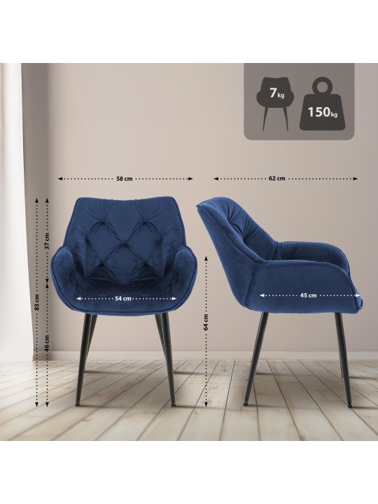 Set 2 scaune Tanna catifea, albastru închis