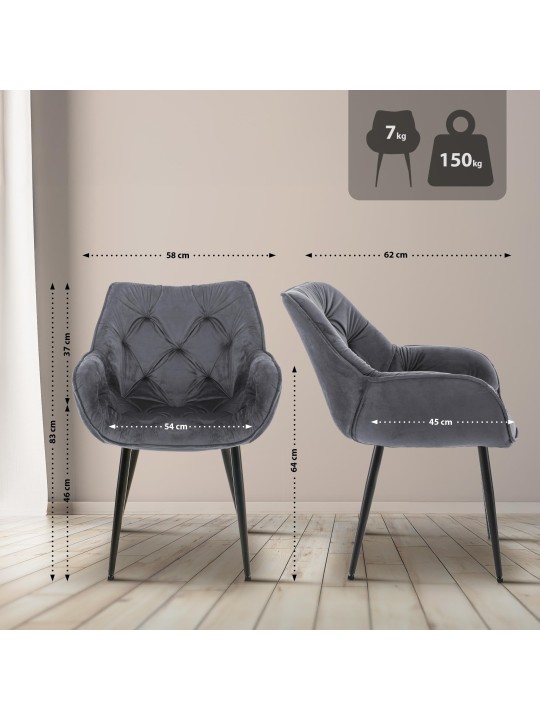 Set 4 scaune Tanna catifea, gri închis