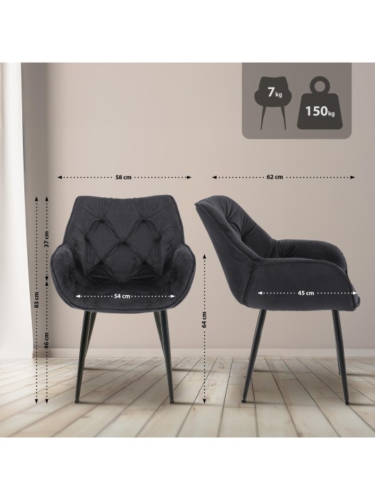 Set 4 scaune Tanna catifea, negru