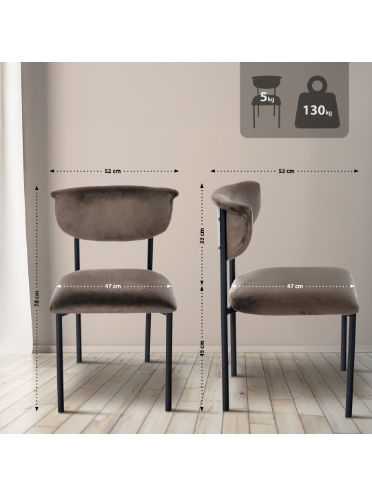 Set 2 scaune vizitator Gambell catifea, maro
