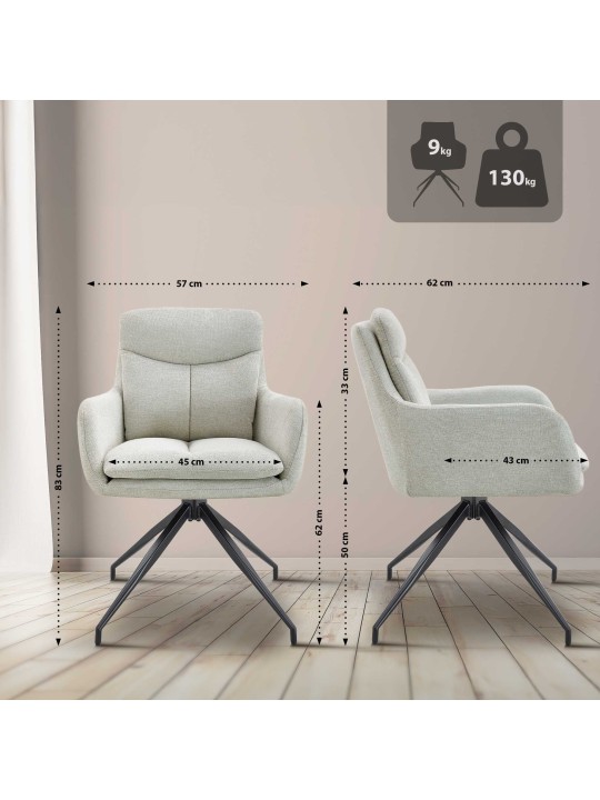 Set 2 scaune de sufragerie din stofa Somers, crem