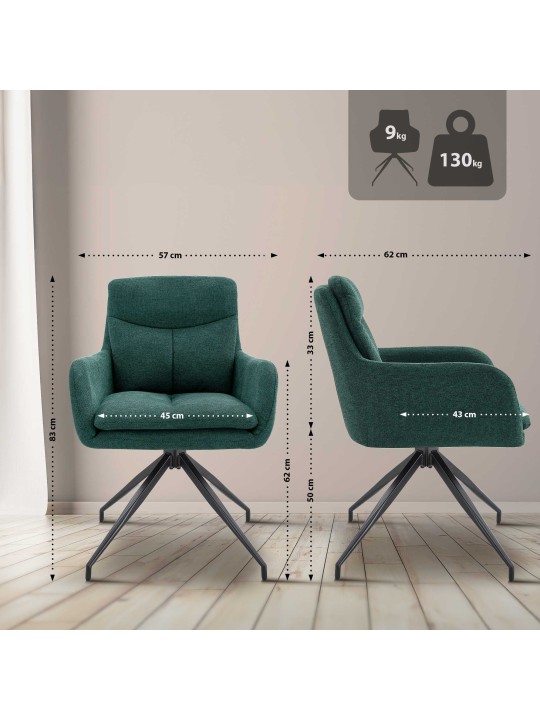 Set 2 scaune de sufragerie din stofa Somers, verde