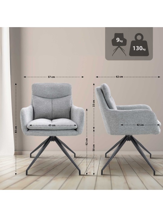 Set 2 scaune de sufragerie din stofa Somers, gri deschis Set 2 scaune de sufragerie din stofa Somers, gri deschis