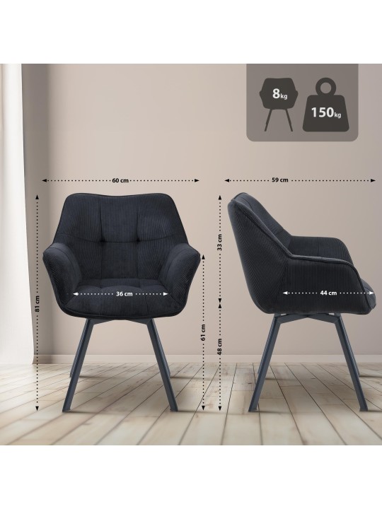 Scaun de sufragerie Jordi Cord, negru