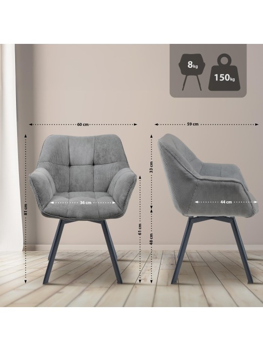 Scaun de sufragerie Jordi Cord, gri