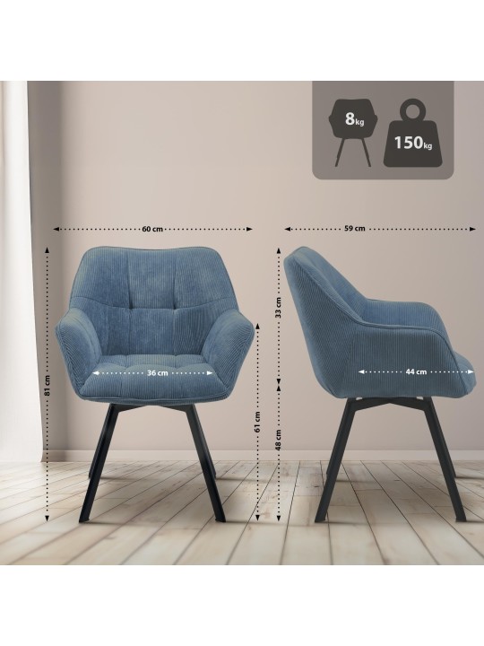 Scaun de sufragerie Jordi Cord, albastru