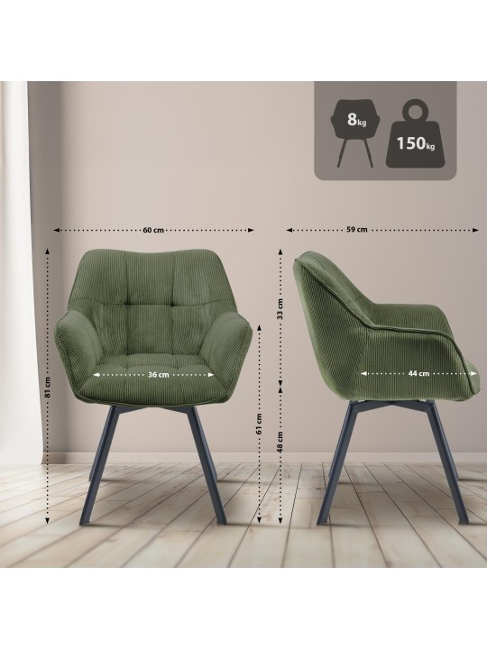 Scaun de sufragerie Jordi Cord, verde