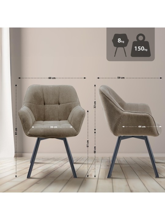 Scaun de sufragerie Jordi Cord, maro