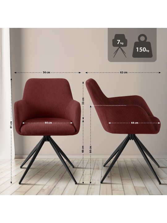 Scaun de sufragerie Olema Cord, bordo