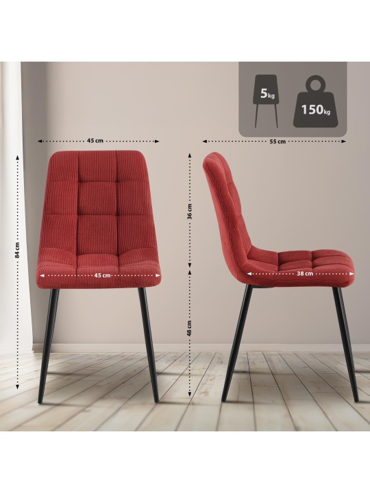 Set 4 scaune de sufragerie Tilde Cord, bordo Set 4 scaune de sufragerie Tilde Cord, bordo