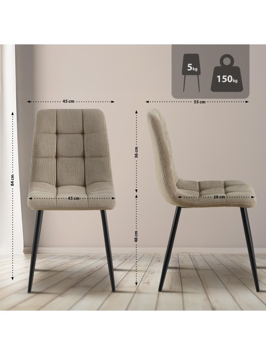 Set 4 scaune de sufragerie Tilde Cord, taupe