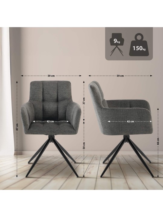 Set 2 scaune de sufragerie stofa Jonah, gri închis