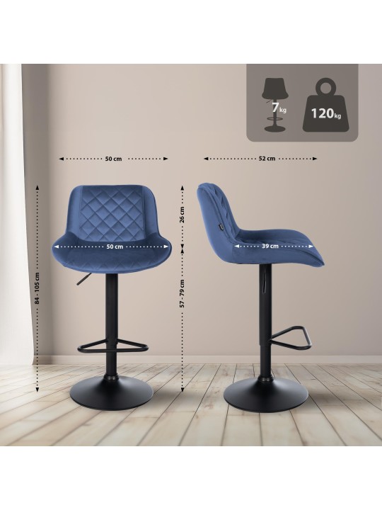 Set 2 scaune de bar Kasson catifea, albastru