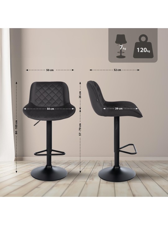 Set 2 scaune de bar Kasson catifea, negru