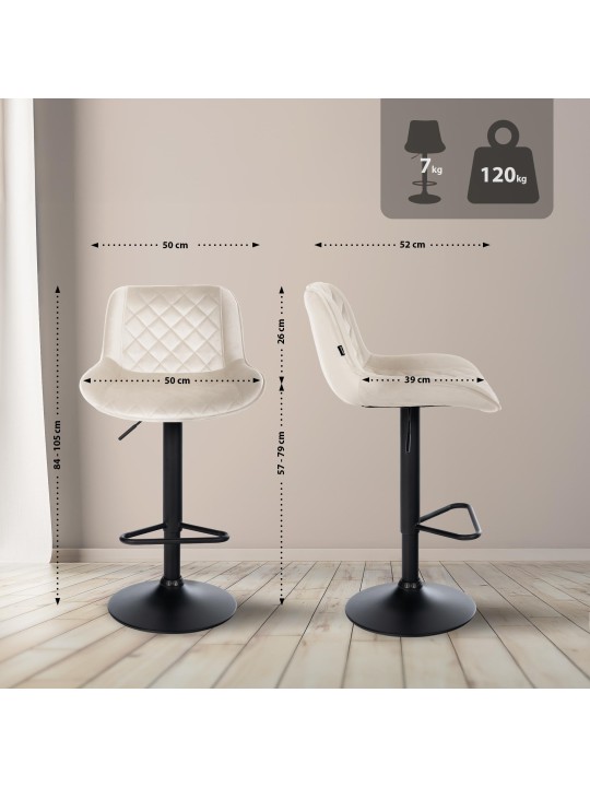 Set 2 scaune de bar Kasson catifea, crem