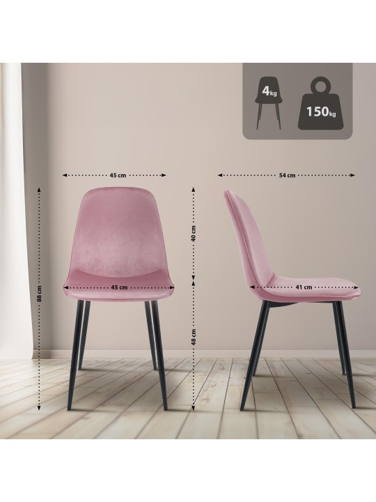 Scaun de sufragerie din catifea Maryam, roz
