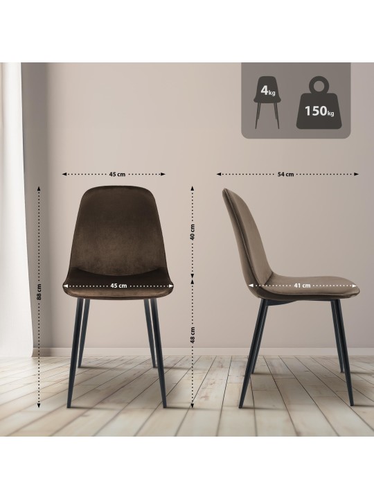 Scaun de sufragerie din catifea Maryam, maro