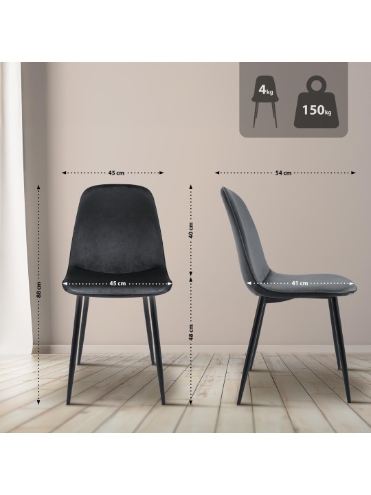 Scaun de sufragerie din catifea Maryam, gri închis