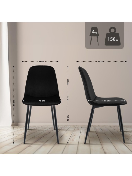 Set 4 scaune din catifea Maryam, negru Set 4 scaune din catifea Maryam, negru