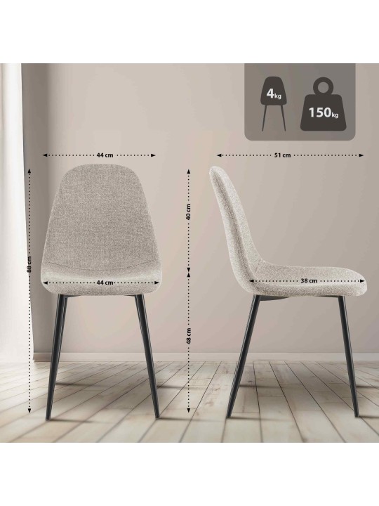 Set 4 scaune de sufragerie stofa Napier, crem