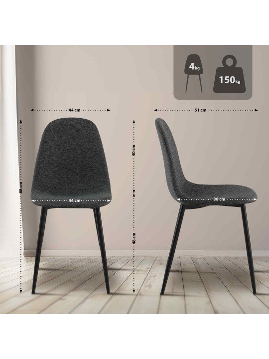 Set 4 scaune de sufragerie stofa Napier, negru