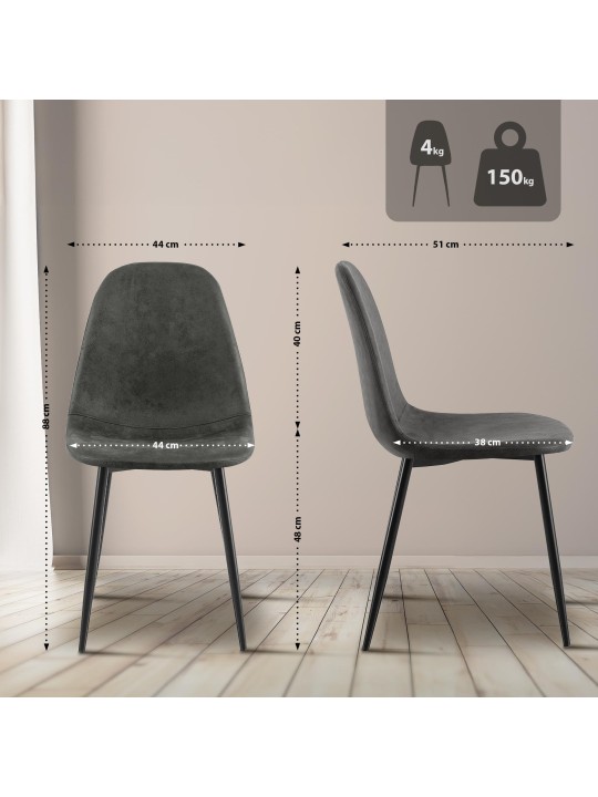 Set 4 scaune de sufragerie piele artificiala Napier, negru