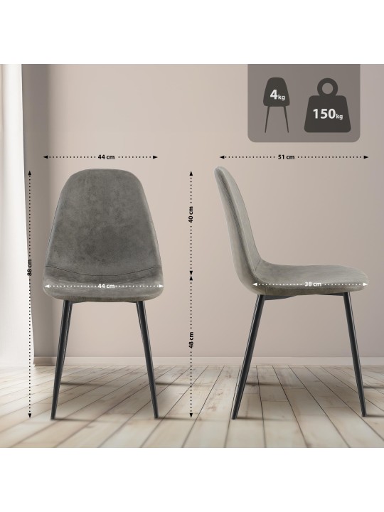 Set 4 scaune de sufragerie piele artificiala Napier, gri închis