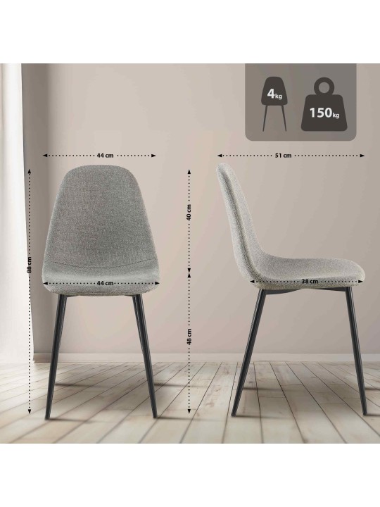 Set 4 scaune de sufragerie stofa Napier, gri deschis