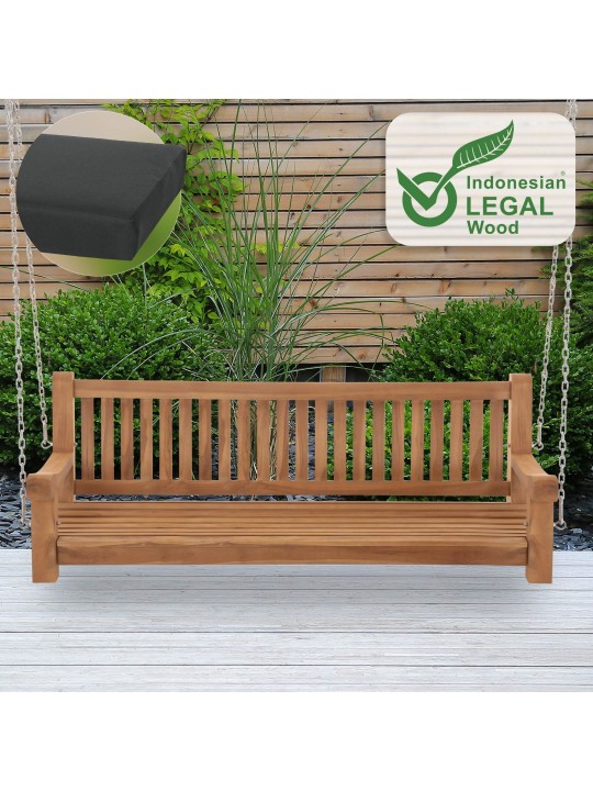 Bancă balansoar Joyce cu pernă de sezut 180 cm + tec, gri închis