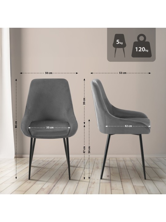 Set 2 scaune de sufragerie catifea Elmira, gri închis