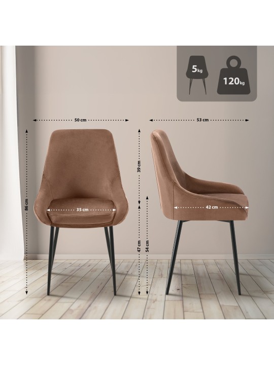Set 2 scaune de sufragerie catifea Elmira, maro