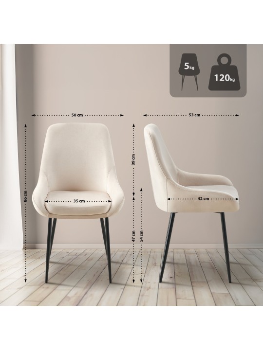Set 2 scaune de sufragerie catifea Elmira, crem Set 2 scaune de sufragerie catifea Elmira, crem