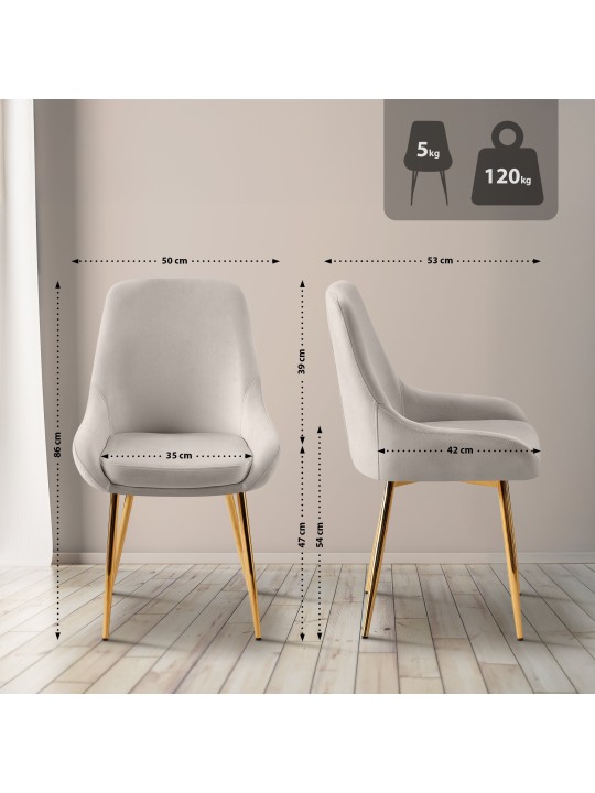 Set 2 scaune de sufragerie Elmira catifea aurie, gri