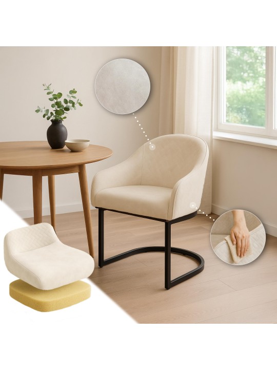 Scaun de sufragerie Jarik vintage catifea, crem