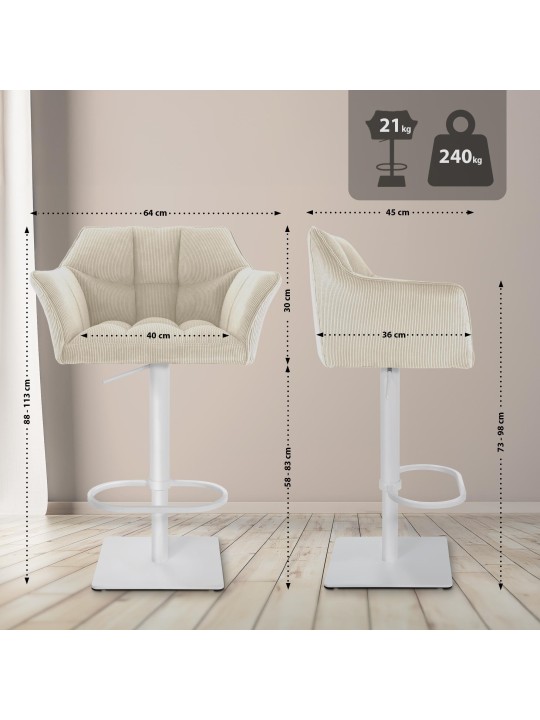 Scaun de bar Damaso W Cord, crem