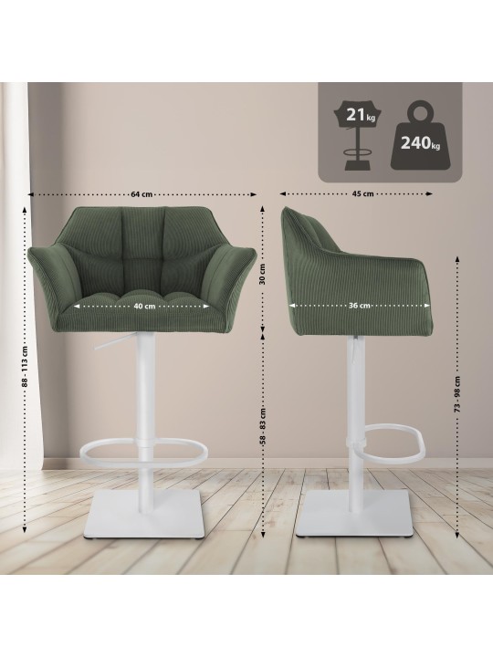 Scaun de bar Damaso W Cord, verde