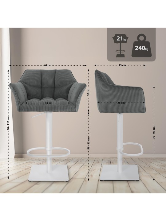 Scaun de bar Damaso W Cord, gri Scaun de bar Damaso W Cord, gri