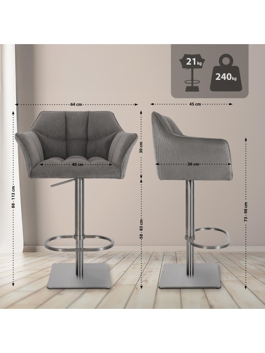 Scaun de bar Damaso E Cord, taupe Scaun de bar Damaso E Cord, taupe