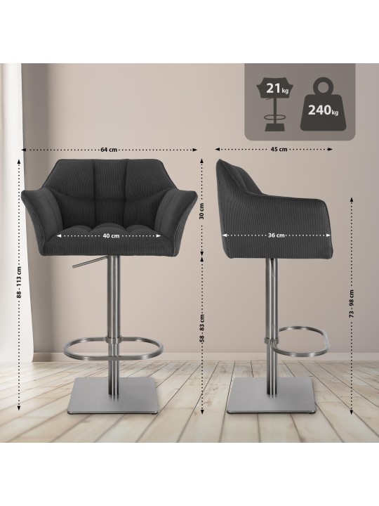 Scaun de bar Damaso E Cord, gri închis Scaun de bar Damaso E Cord, gri închis