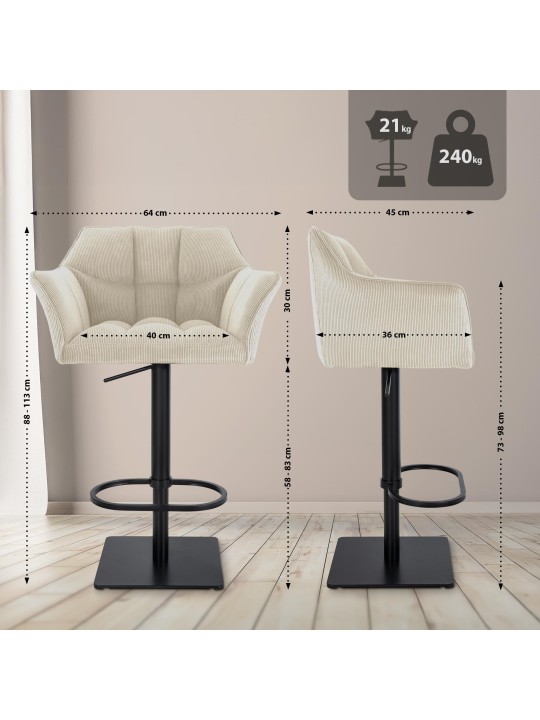 Scaun de bar Damaso B Cord, crem Scaun de bar Damaso B Cord, crem