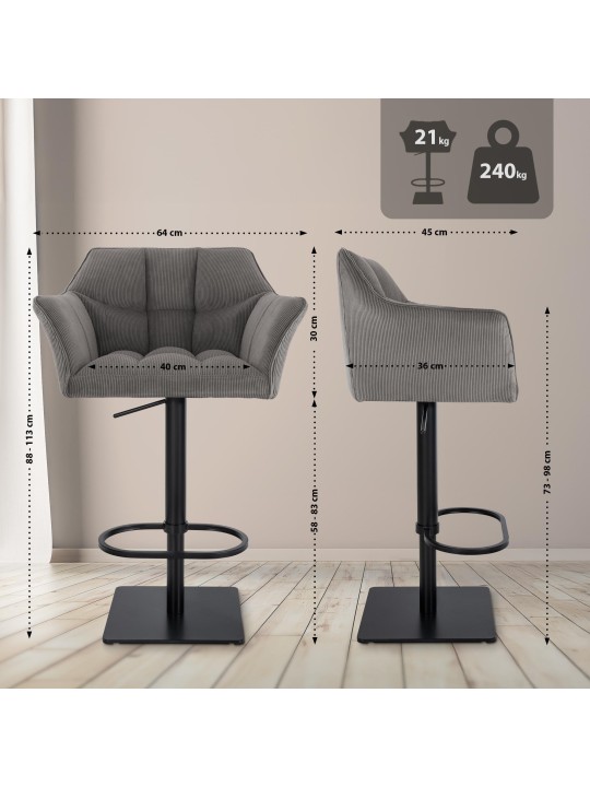 Scaun de bar Damaso B Cord, taupe
