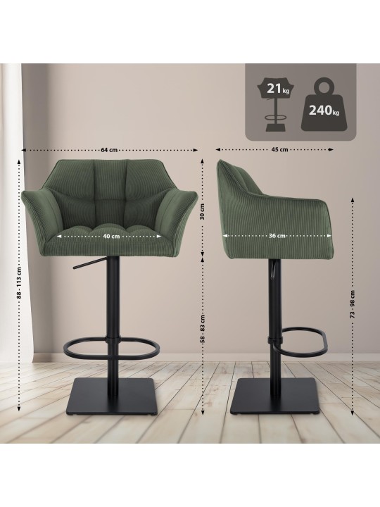 Scaun de bar Damaso B Cord, verde