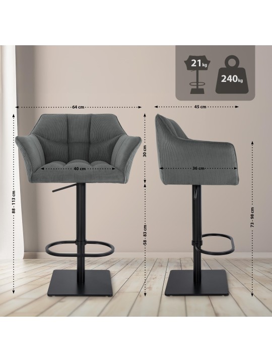 Scaun de bar Damaso B Cord, gri Scaun de bar Damaso B Cord, gri
