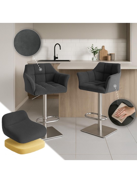 Scaun de bar Damaso E Cord, gri închis Scaun de bar Damaso E Cord, gri închis