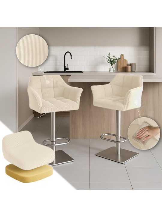 Scaun de bar Damaso B Cord, crem Scaun de bar Damaso B Cord, crem