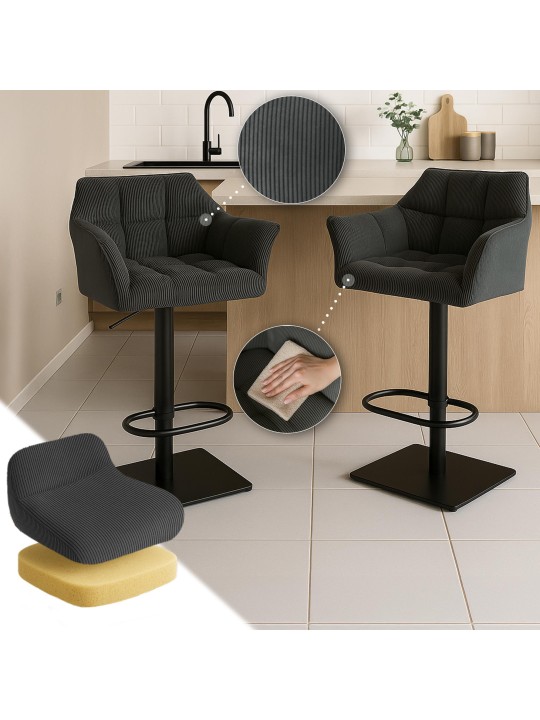 Scaun de bar Damaso B Cord, gri închis