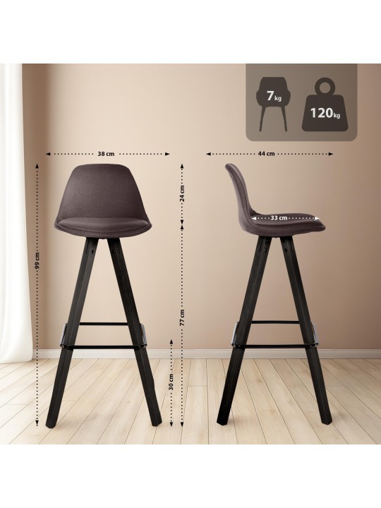 Set 2 scaune de bar Corbin Fabric Patrat, maro