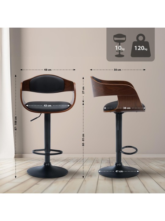 Scaun de bar Kingston B imitatie piele, nuc/negru