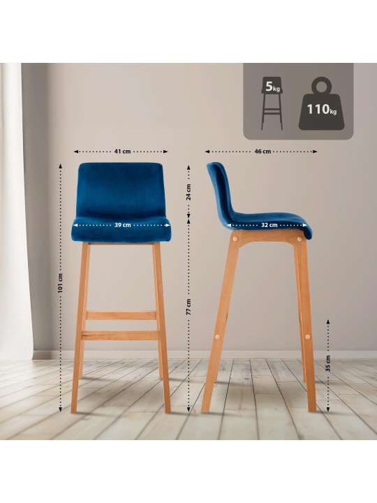 Scaun de bar Hoover Velvet Natura, albastru