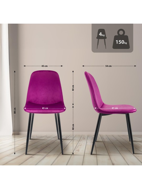 Set de 2 scaune de sufragerie din catifea Maryam, lila